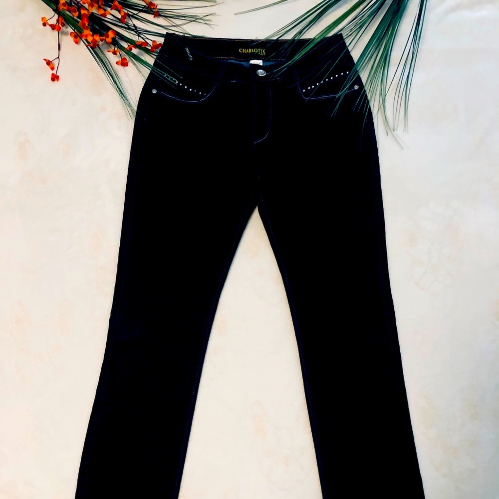43 ’’ long straight dark blue jean junior pants